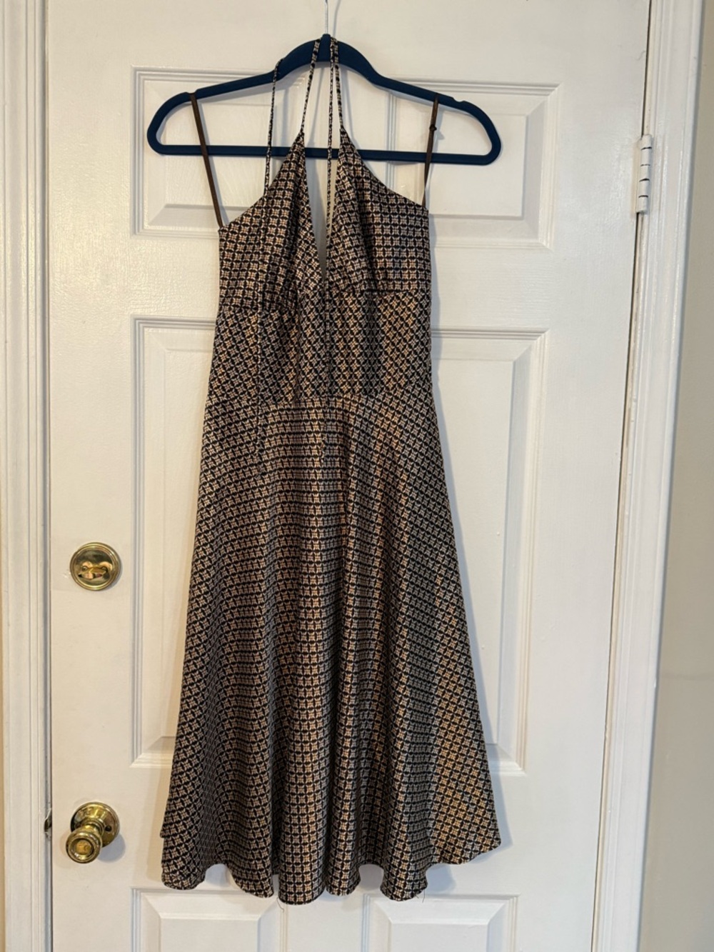 Alyn Paige Brown Geometric Halter Midi Dress